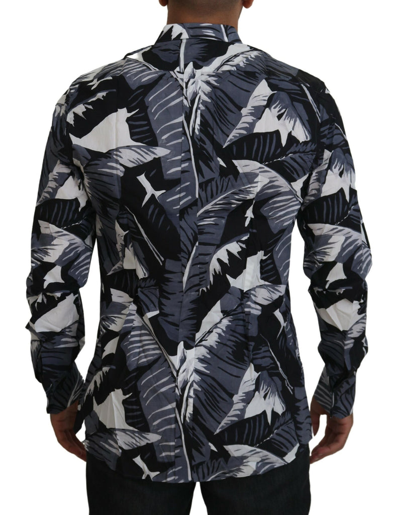 Dolce & Gabbana Gray Blue Banana Leaf Slim Fit Shirt Dolce & Gabbana