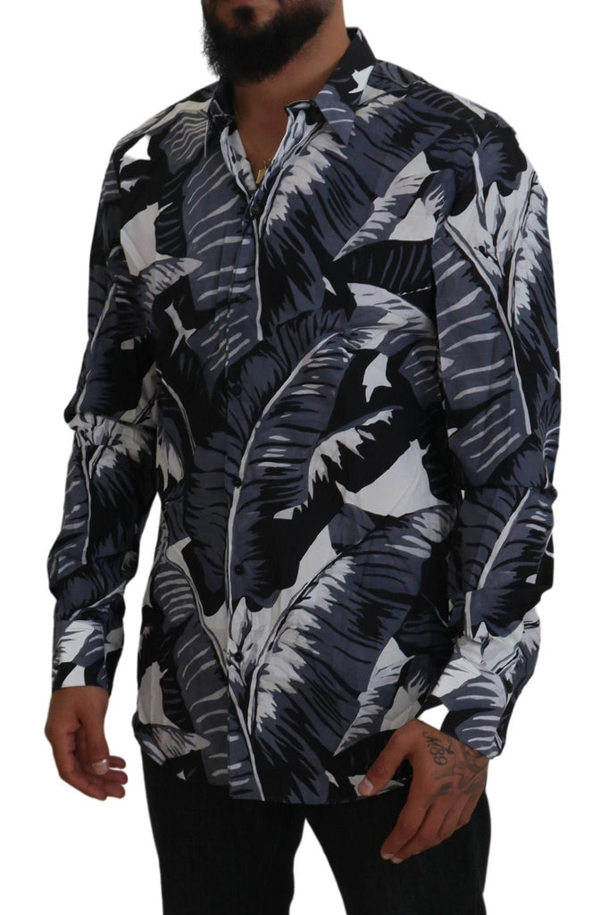 Dolce & Gabbana Gray Blue Banana Leaf Slim Fit Shirt Dolce & Gabbana