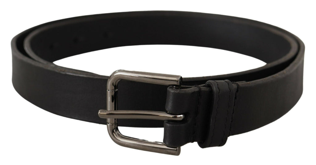 Dolce & Gabbana Black Calf Leather Logo Engraved Metal Buckle Belt Dolce & Gabbana