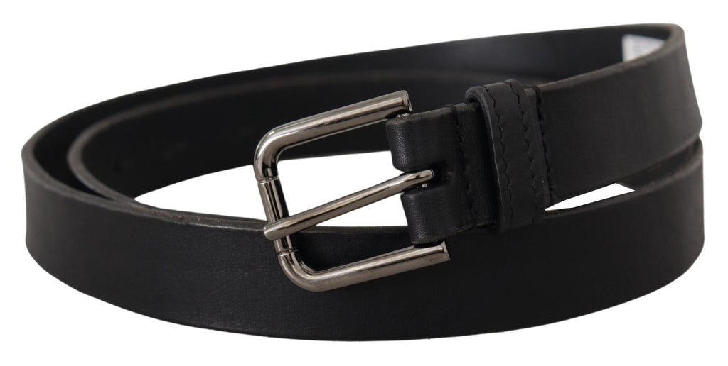 Dolce & Gabbana Black Calf Leather Logo Engraved Metal Buckle Belt Dolce & Gabbana