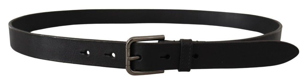 Dolce & Gabbana Black Calf Leather Logo Engraved Metal Buckle Belt Dolce & Gabbana