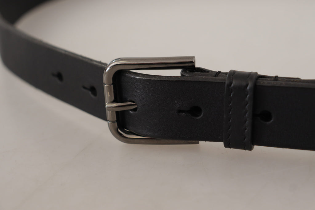 Dolce & Gabbana Black Calf Leather Logo Engraved Metal Buckle Belt Dolce & Gabbana