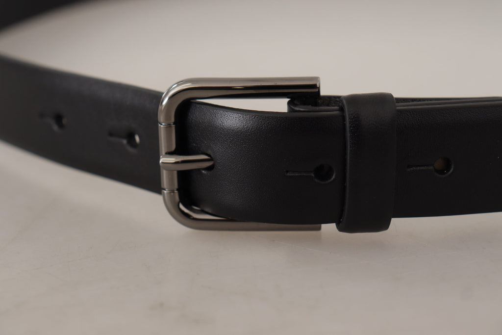 Dolce & Gabbana Black Calf Leather Classic Logo Metal Buckle Belt Dolce & Gabbana