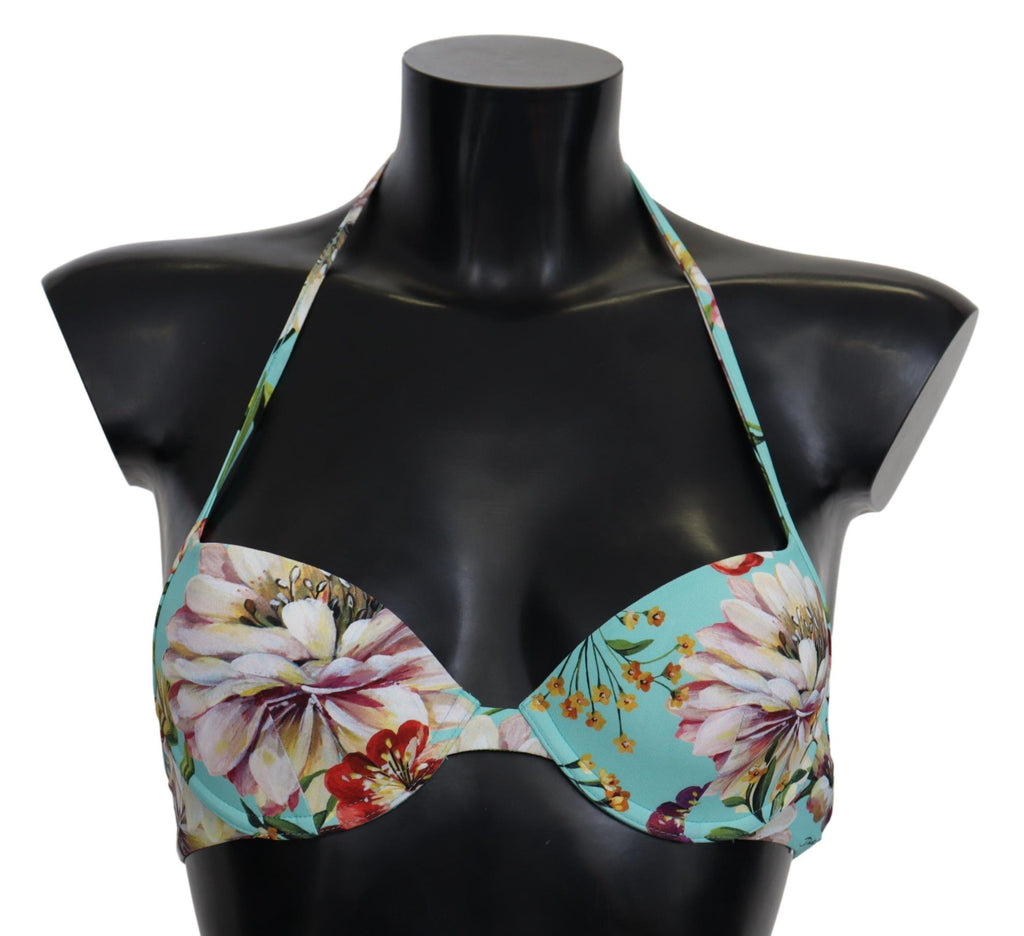 Dolce & Gabbana Mint Green Floral Print Beachwear Bikini Tops - Luxe & Glitz