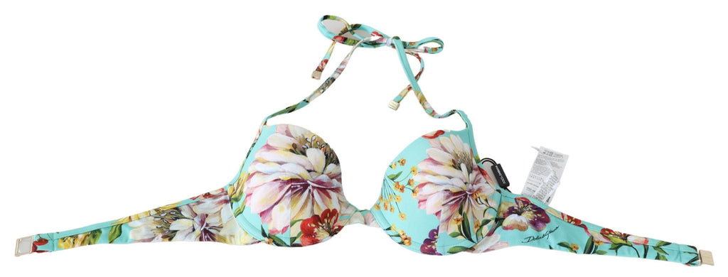 Dolce & Gabbana Mint Green Floral Print Beachwear Bikini Tops - Luxe & Glitz