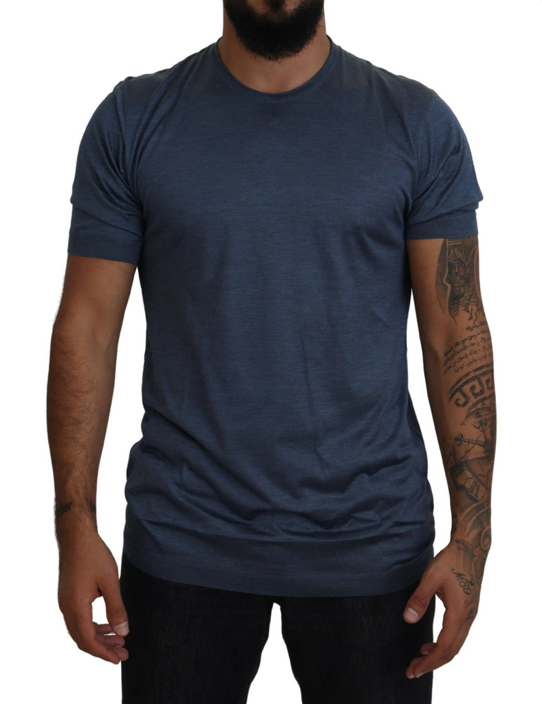 Dolce & Gabbana Blue Silk Men Short Sleeve Tops T-shirt Dolce & Gabbana