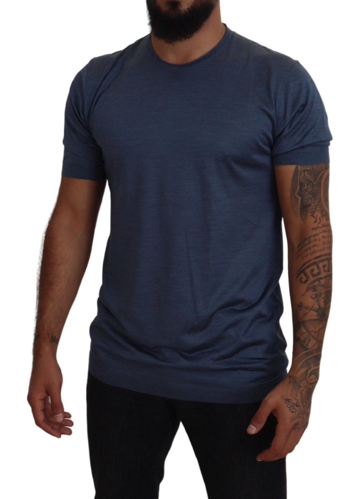 Dolce & Gabbana Blue Silk Men Short Sleeve Tops T-shirt Dolce & Gabbana