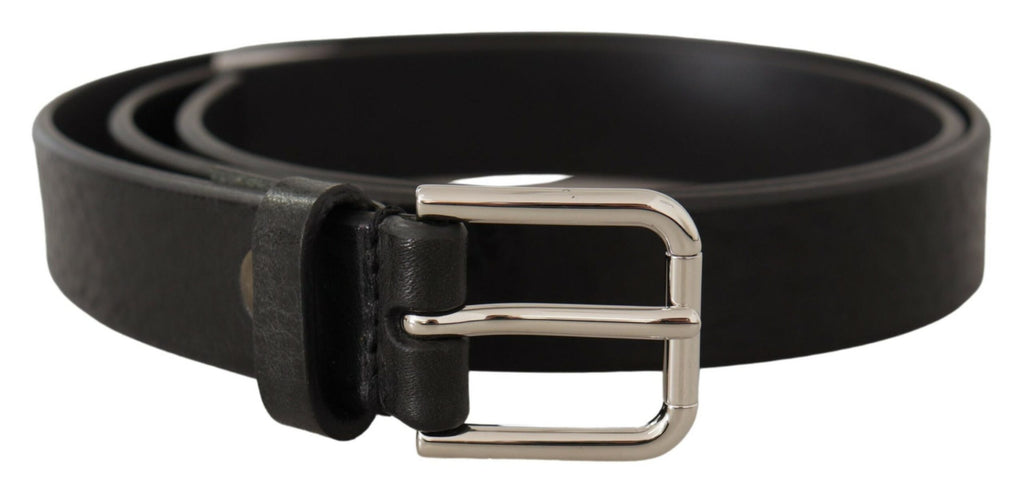 Dolce & Gabbana Black Calf Leather Silver Tone Logo Metal Buckle Belt Dolce & Gabbana