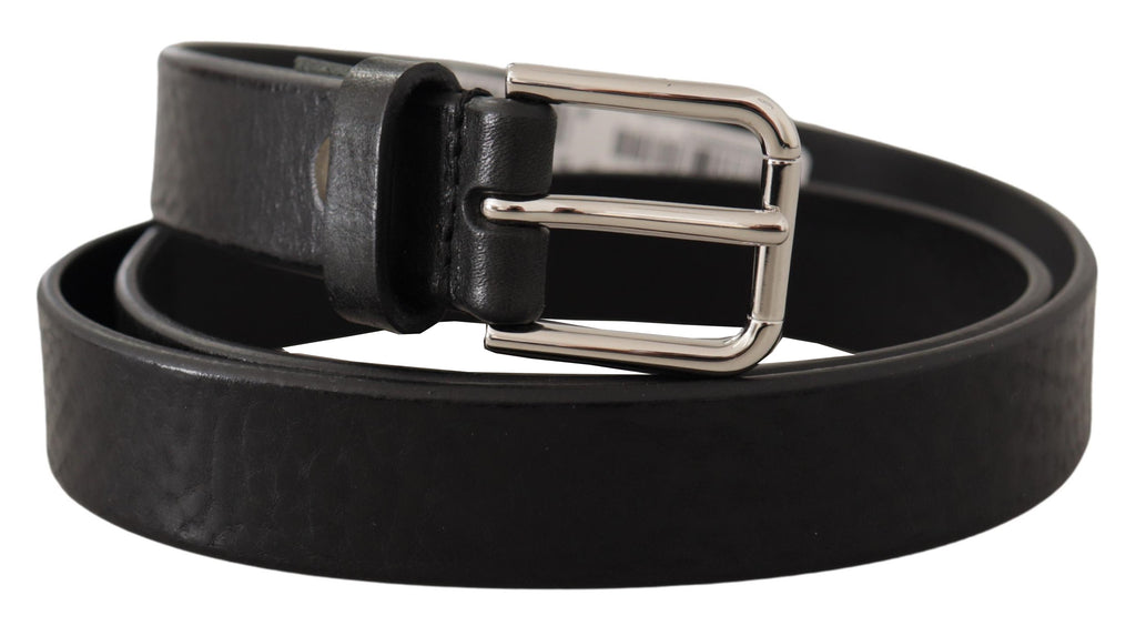 Dolce & Gabbana Black Calf Leather Silver Tone Logo Metal Buckle Belt Dolce & Gabbana