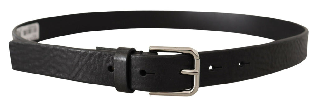 Dolce & Gabbana Black Calf Leather Silver Tone Logo Metal Buckle Belt Dolce & Gabbana