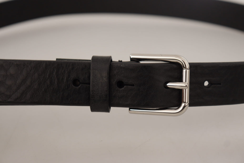 Dolce & Gabbana Black Calf Leather Silver Tone Logo Metal Buckle Belt Dolce & Gabbana