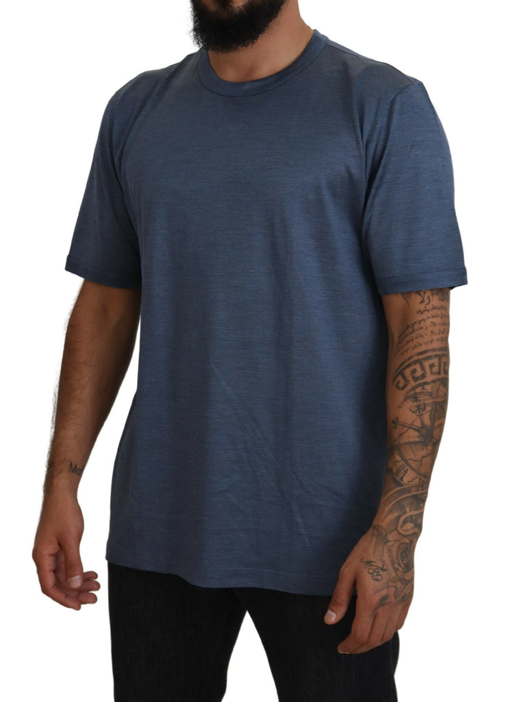 Dolce & Gabbana Blue Silk Men Short Sleeve Tops T-shirt Dolce & Gabbana