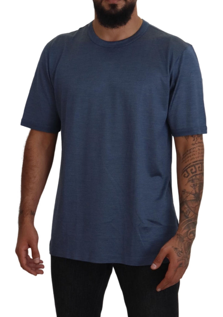 Dolce & Gabbana Blue Silk Men Short Sleeve Tops T-shirt Dolce & Gabbana