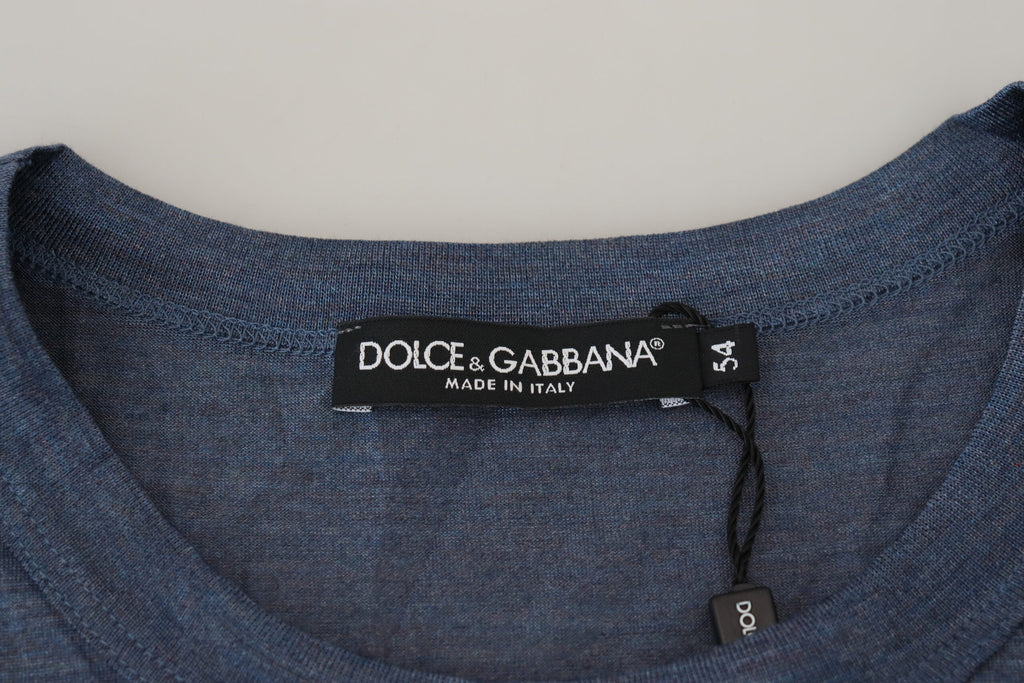 Dolce & Gabbana Blue Silk Men Short Sleeve Tops T-shirt Dolce & Gabbana