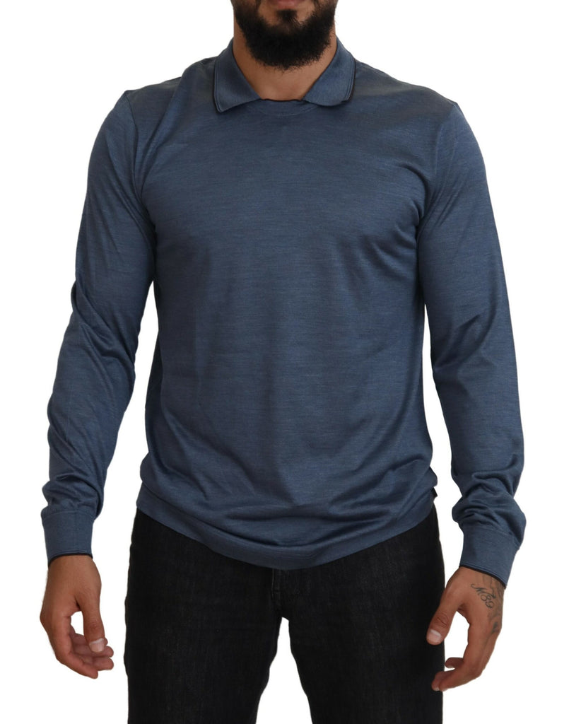 Dolce & Gabbana Blue Silk Collar Polo Pullover Sweater Dolce & Gabbana