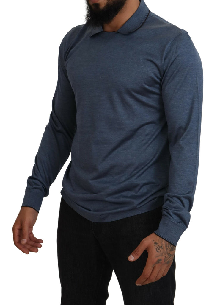 Dolce & Gabbana Blue Silk Collar Polo Pullover Sweater Dolce & Gabbana