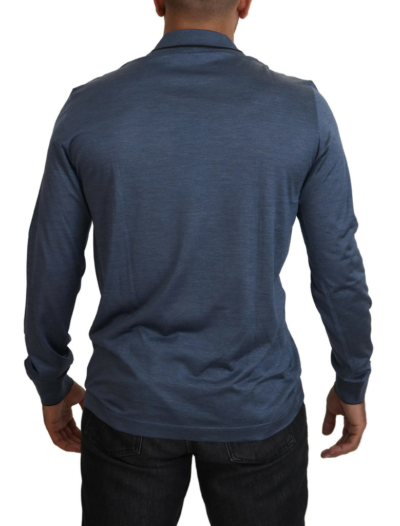 Dolce & Gabbana Blue Silk Collar Polo Pullover Sweater Dolce & Gabbana