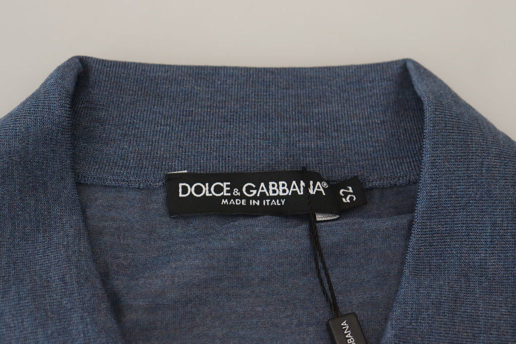 Dolce & Gabbana Blue Silk Collar Polo Pullover Sweater Dolce & Gabbana