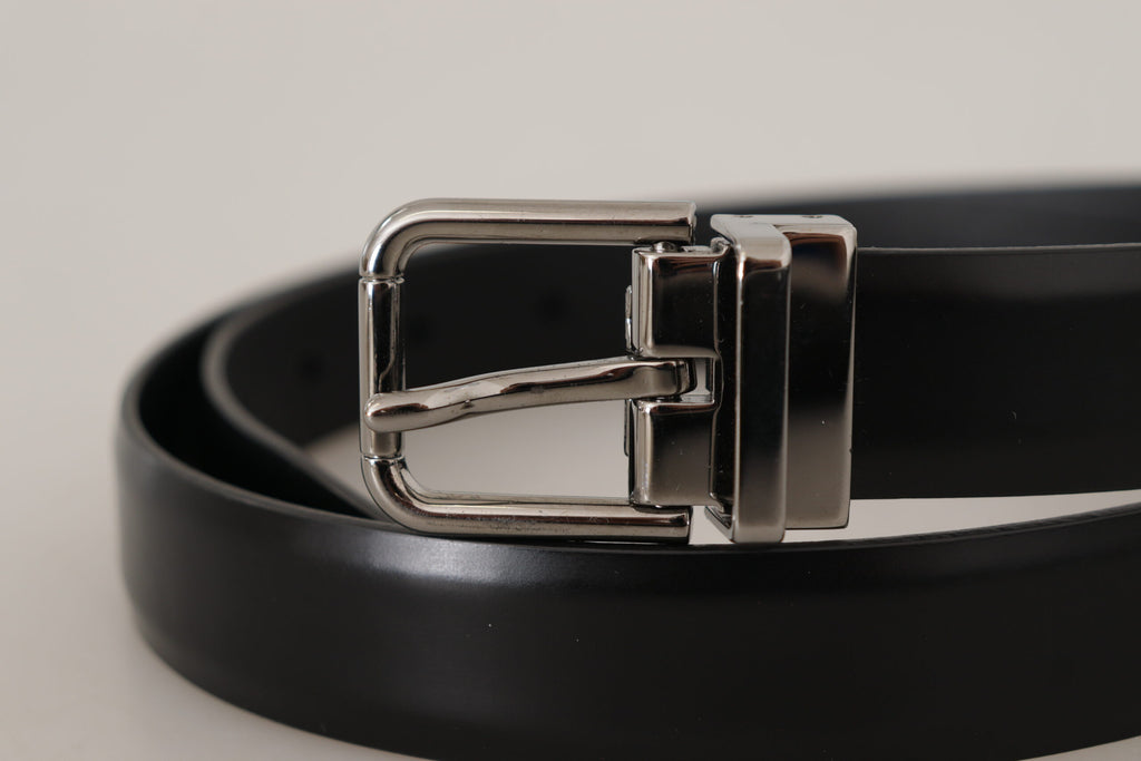 Dolce & Gabbana Black Calf Leather Metal Logo Buckle Belt Dolce & Gabbana