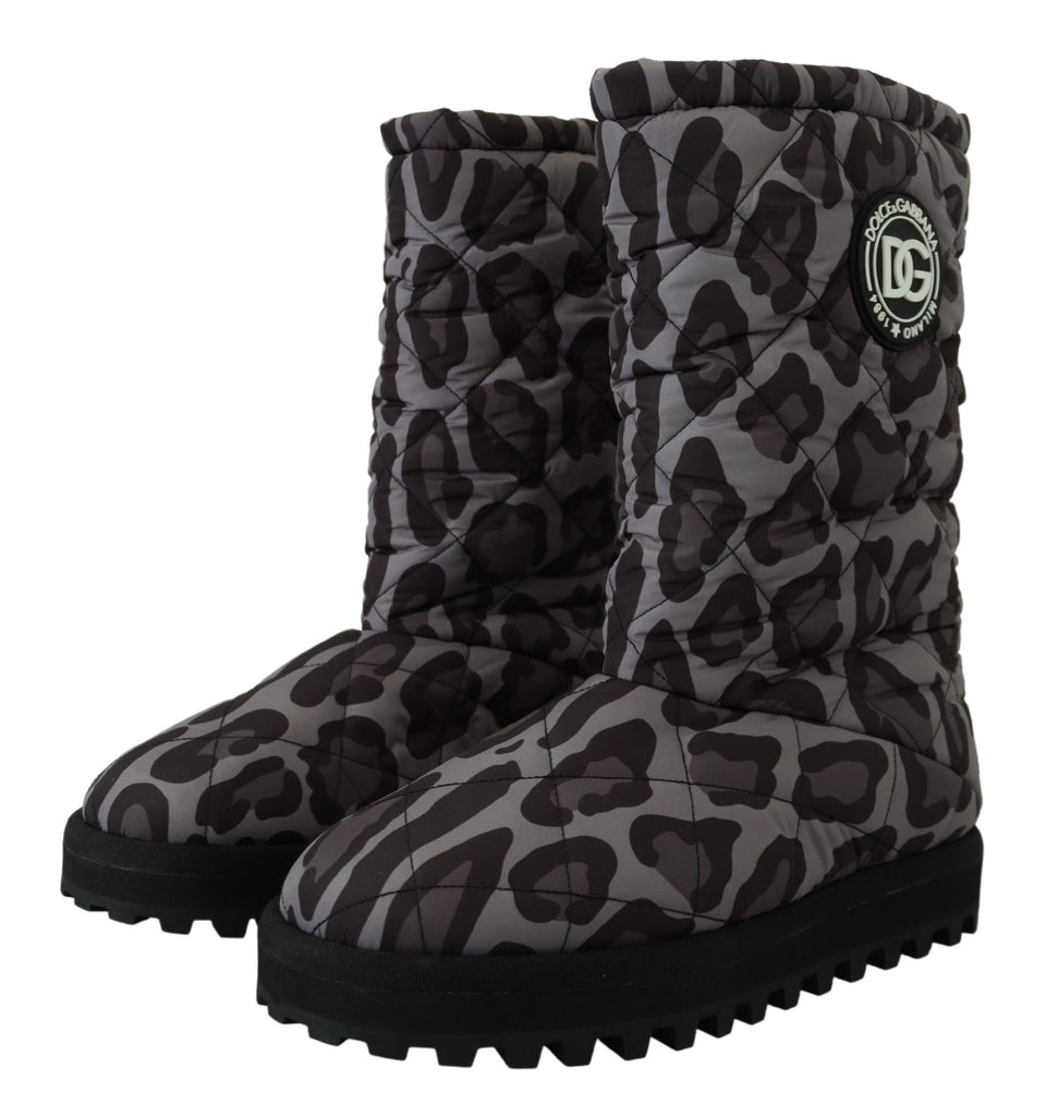 Dolce & Gabbana Gray Leopard Boots Padded Mid Calf Shoes Dolce & Gabbana