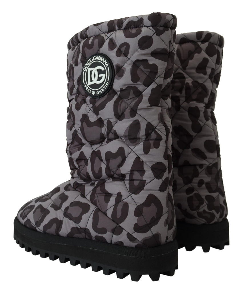 Dolce & Gabbana Gray Leopard Boots Padded Mid Calf Shoes Dolce & Gabbana