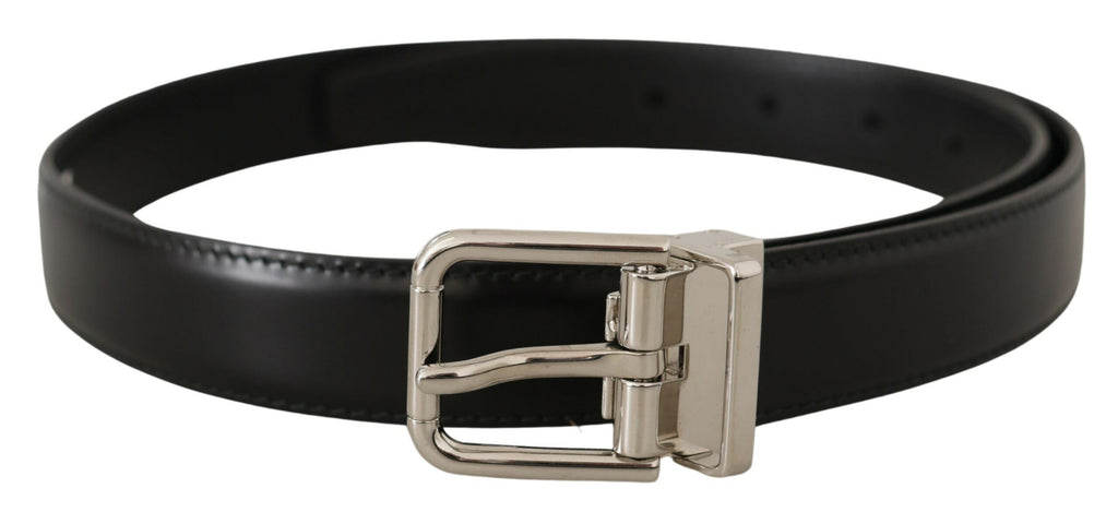 Dolce & Gabbana Black Calf Leather Logo Engraved Metal Buckle Belt Dolce & Gabbana