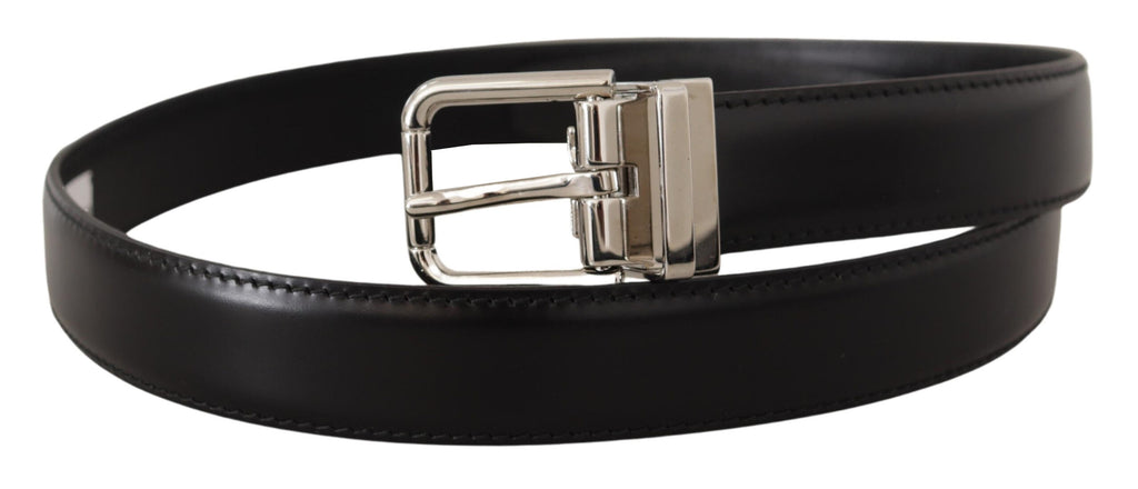 Dolce & Gabbana Black Calf Leather Logo Engraved Metal Buckle Belt Dolce & Gabbana