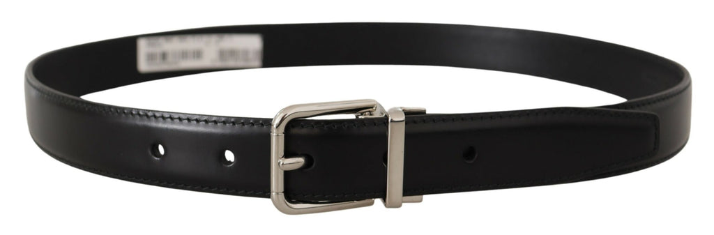 Dolce & Gabbana Black Calf Leather Logo Engraved Metal Buckle Belt Dolce & Gabbana