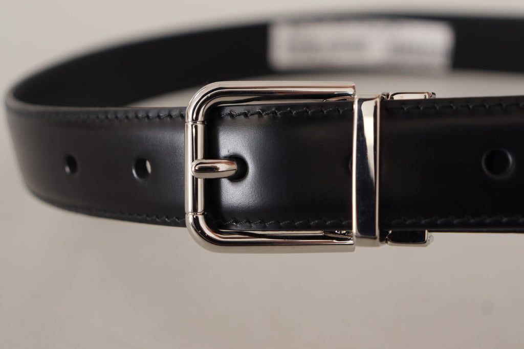 Dolce & Gabbana Black Calf Leather Logo Engraved Metal Buckle Belt Dolce & Gabbana