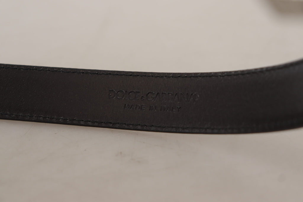 Dolce & Gabbana Black Calf Leather Logo Engraved Metal Buckle Belt Dolce & Gabbana