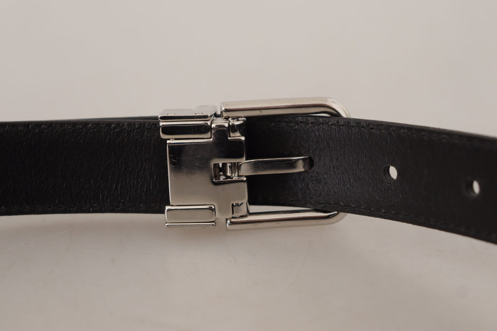 Dolce & Gabbana Black Calf Leather Logo Engraved Metal Buckle Belt Dolce & Gabbana