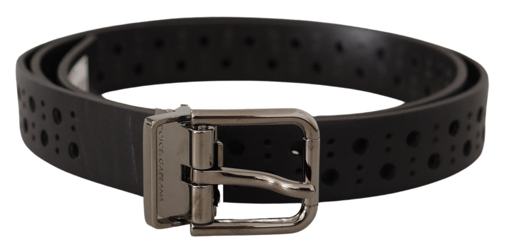 Dolce & Gabbana Black Calf Leather Perforated Metal Buckle Belt Dolce & Gabbana