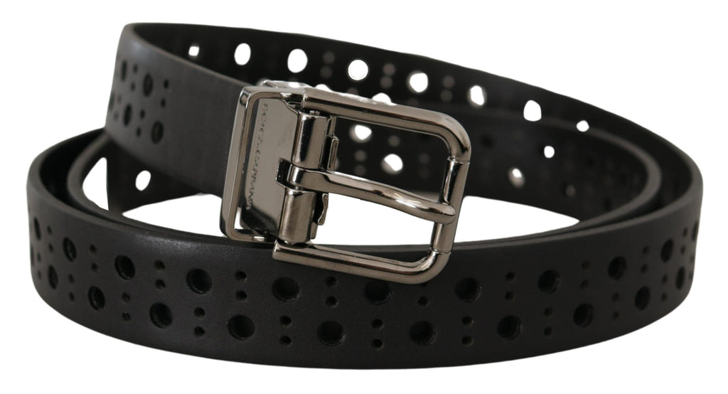 Dolce & Gabbana Black Calf Leather Perforated Metal Buckle Belt Dolce & Gabbana