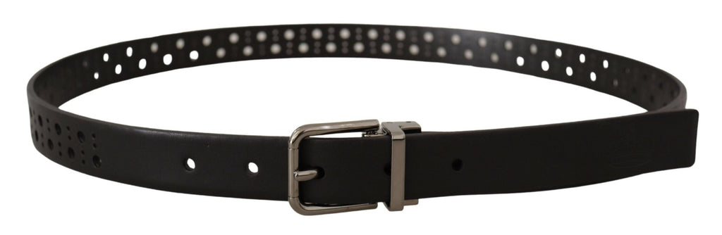 Dolce & Gabbana Black Calf Leather Perforated Metal Buckle Belt Dolce & Gabbana