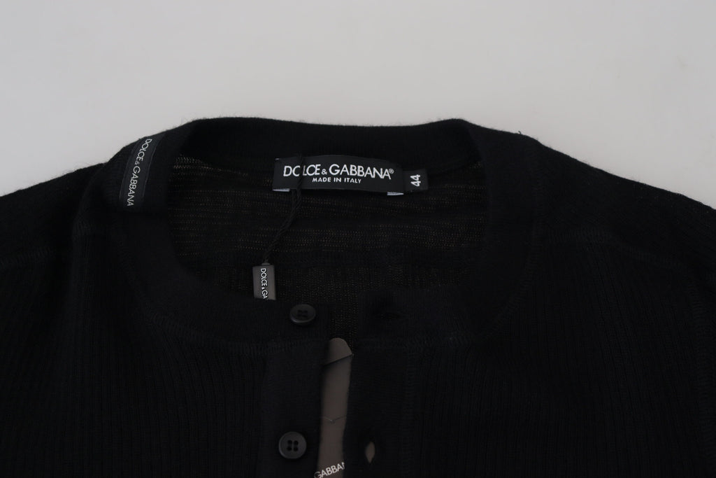 Dolce & Gabbana Black Cashmere Button Pullover Sweater Dolce & Gabbana