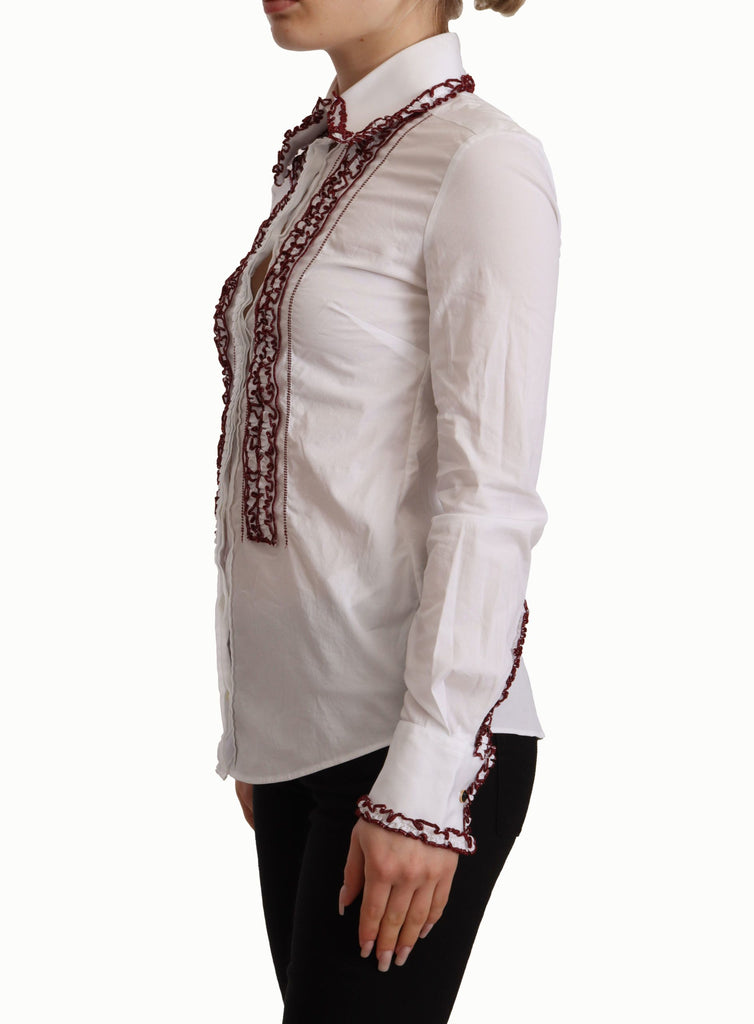 Dolce & Gabbana White Cotton Lace Long Sleeves Ruffle Collar Top Shirt Dolce & Gabbana