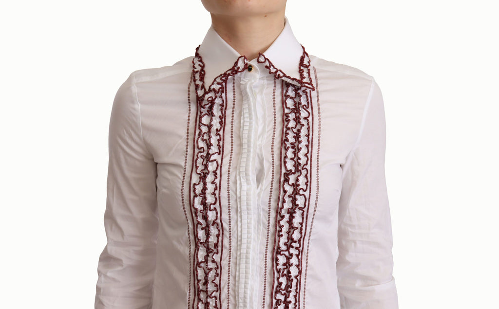 Dolce & Gabbana White Cotton Lace Long Sleeves Ruffle Collar Top Shirt Dolce & Gabbana