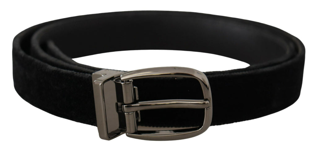 Dolce & Gabbana Black Velvet Classic Logo Engraved Metal Belt Dolce & Gabbana