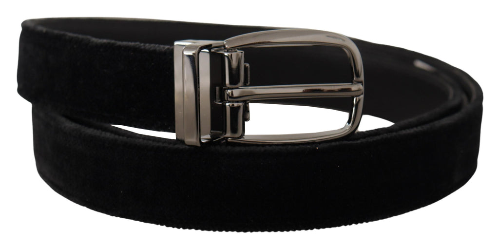 Dolce & Gabbana Black Velvet Classic Logo Engraved Metal Belt Dolce & Gabbana