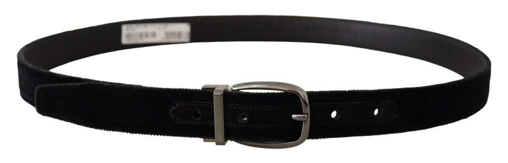 Dolce & Gabbana Black Velvet Classic Logo Engraved Metal Belt Dolce & Gabbana