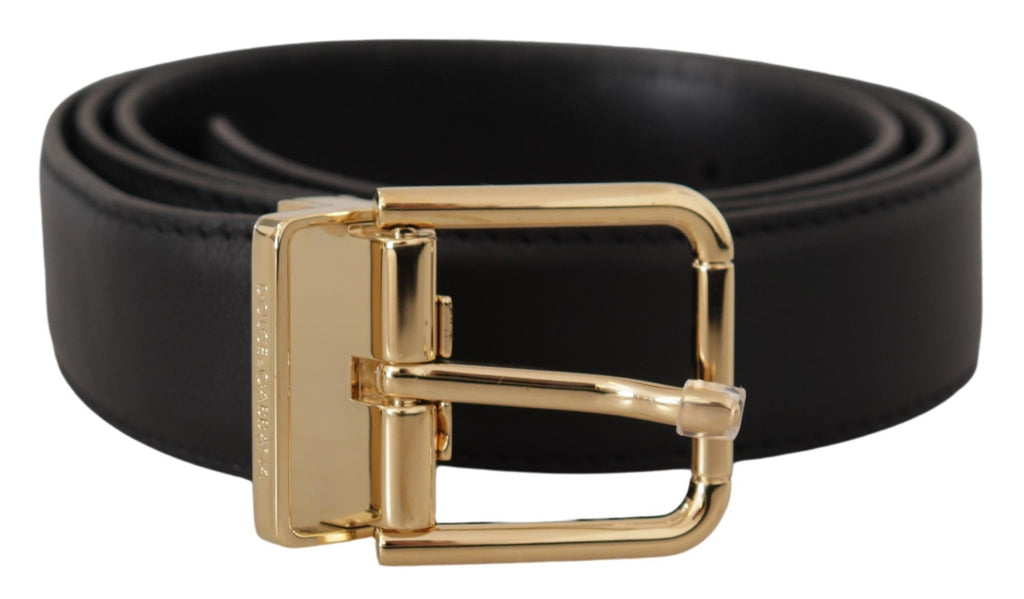 Dolce & Gabbana Black Classic Leather Gold Metal Logo Buckle Belt - Luxe & Glitz