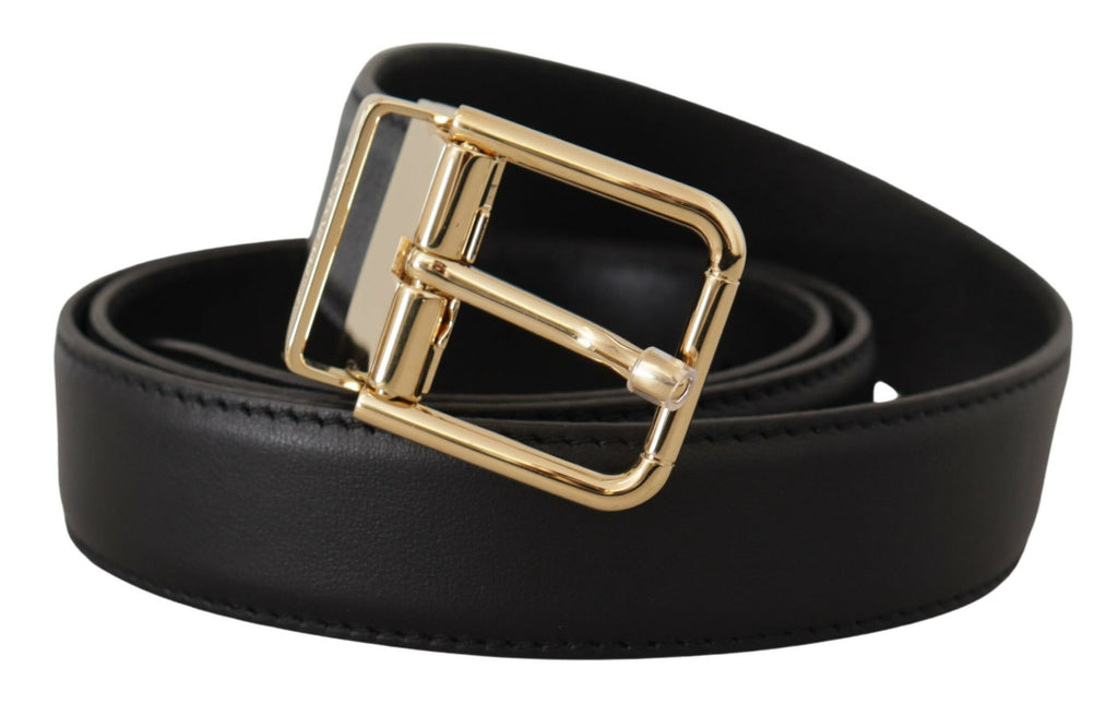 Dolce & Gabbana Black Classic Leather Gold Metal Logo Buckle Belt - Luxe & Glitz