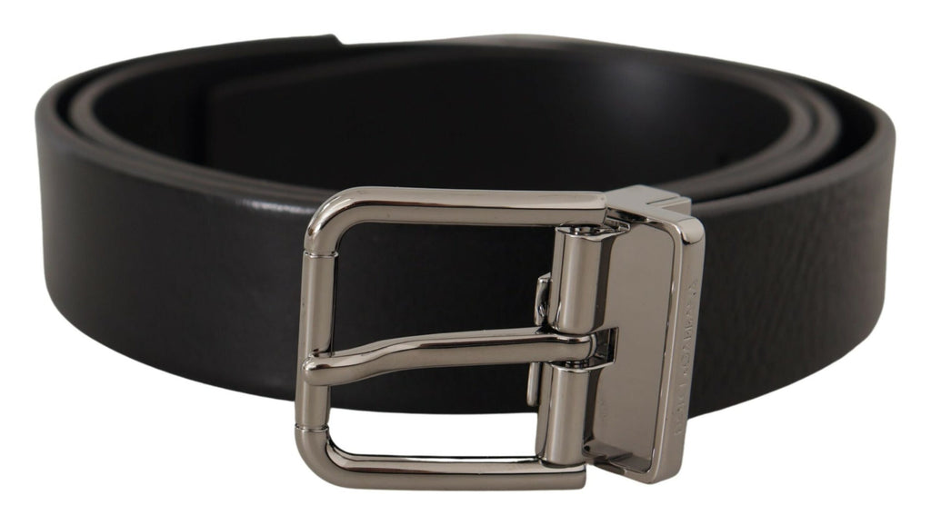 Dolce & Gabbana Black Calf Leather Logo Engraved Metal Buckle Belt - Luxe & Glitz