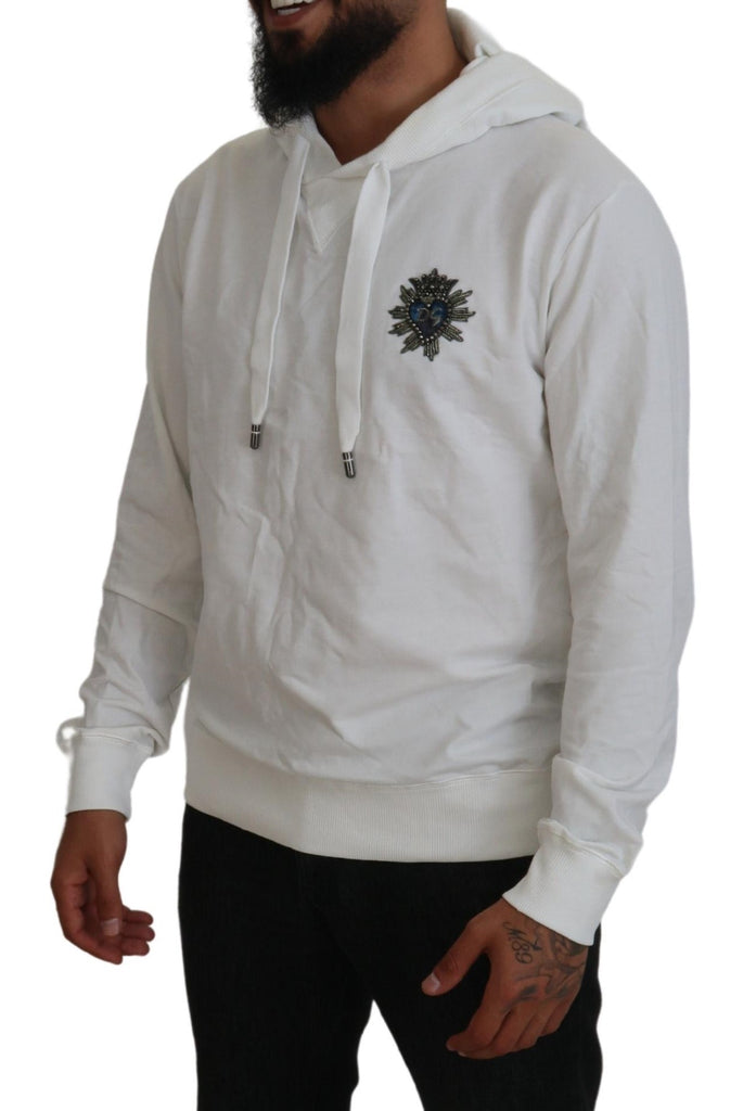 Dolce & Gabbana White Cotton Hooded Sweatshirt Logo Sweater Dolce & Gabbana