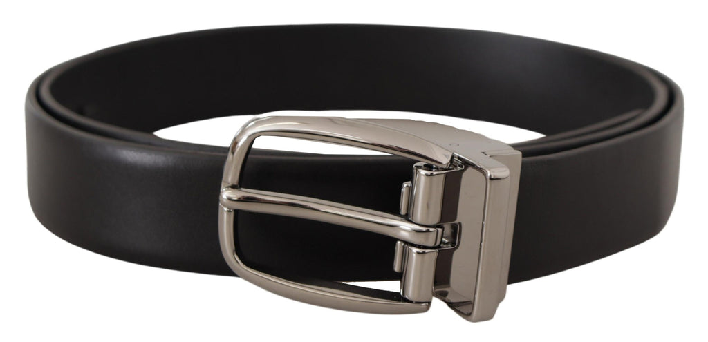 Dolce & Gabbana Black Leather Silver Metal Chrome Logo Buckle  Belt - Luxe & Glitz