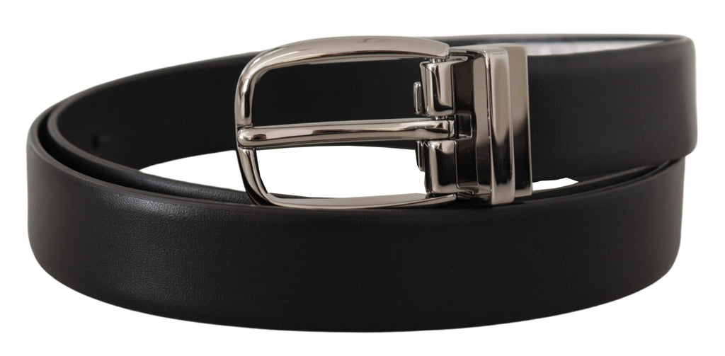 Dolce & Gabbana Black Leather Silver Metal Chrome Logo Buckle  Belt - Luxe & Glitz