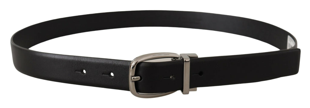 Dolce & Gabbana Black Leather Silver Metal Chrome Logo Buckle  Belt - Luxe & Glitz