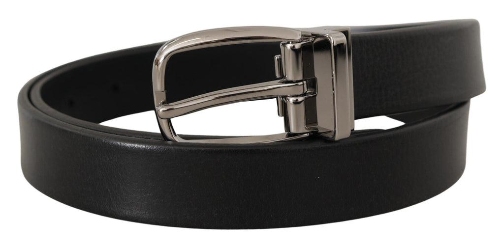 Dolce & Gabbana Black Leather Silver Chrome Metal Logo Buckle Belt - Luxe & Glitz