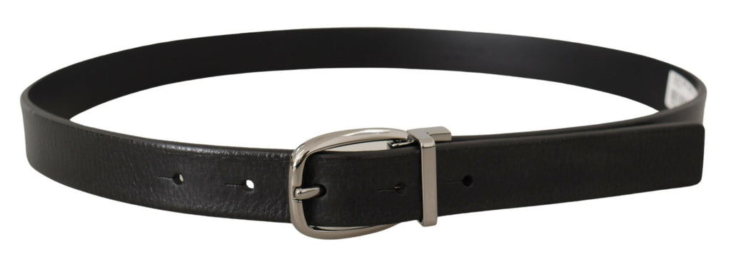 Dolce & Gabbana Black Leather Silver Chrome Metal Logo Buckle Belt - Luxe & Glitz