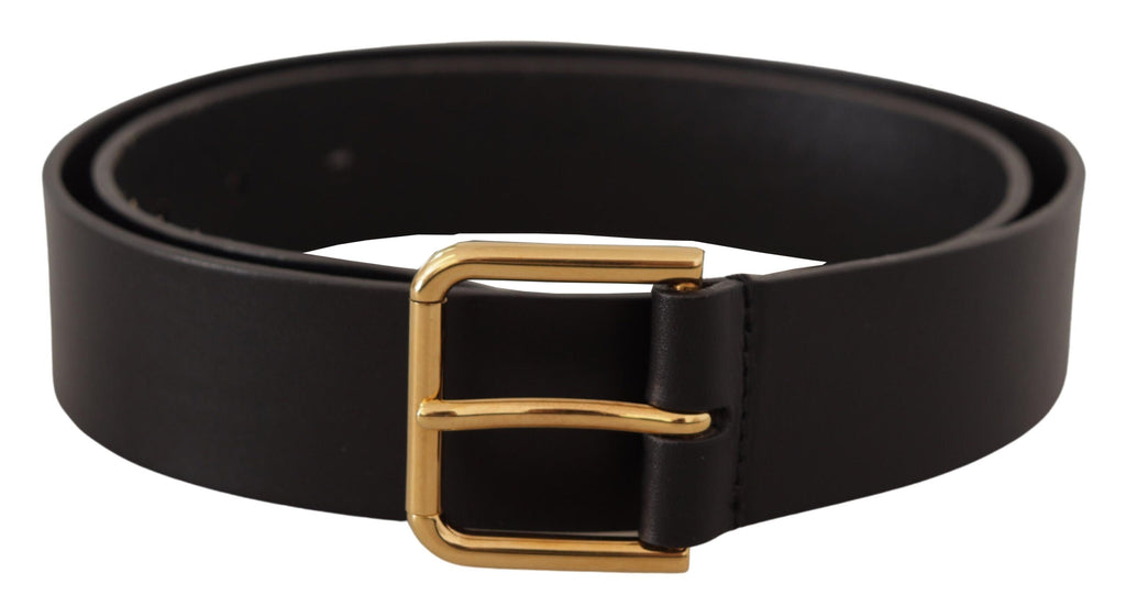 Dolce & Gabbana Black Calf Leather Gold Tone Logo Metal Buckle Belt - Luxe & Glitz